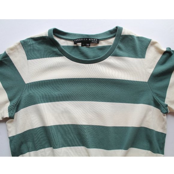 Veronica Beard Tyla Knotted Stripe T-Shirt Dress / Large / Teal Ecru - Picture 7 of 12